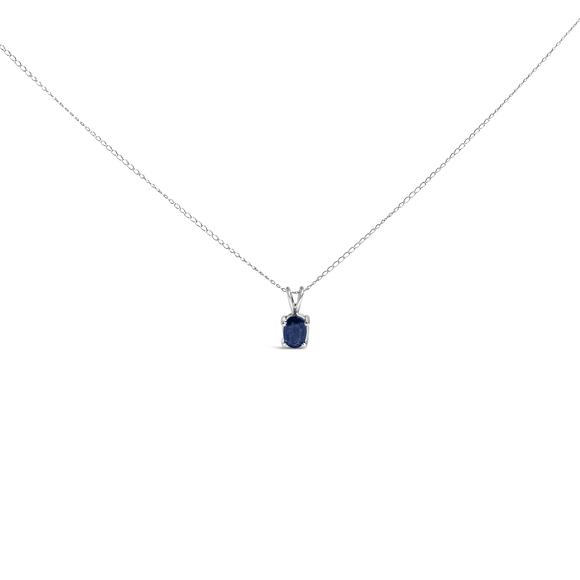 14K White Gold 6x4MM Oval Shaped Shaped Blue Sapphire Solitaire Pendant